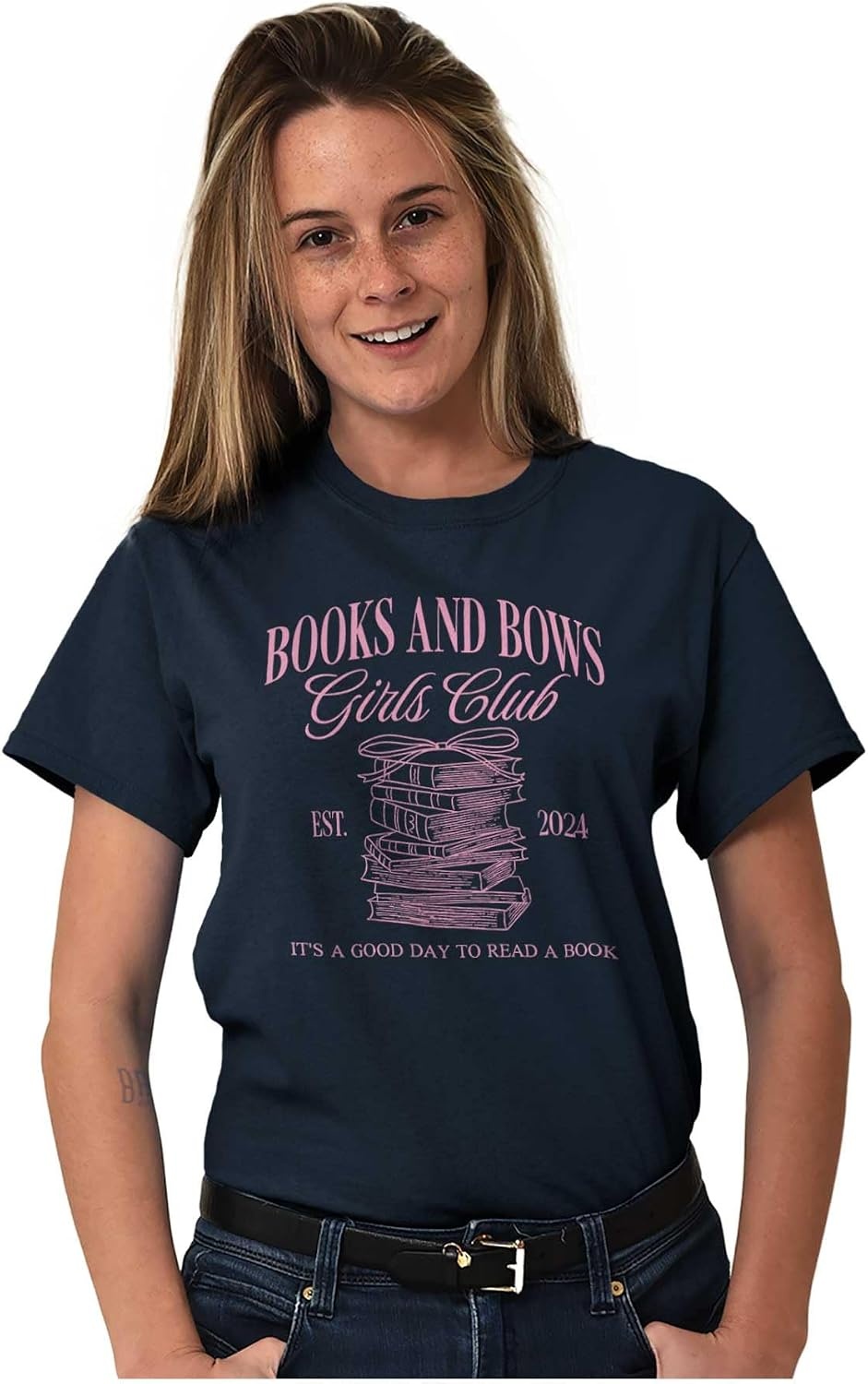 image:imageBrisco Brands Cute Books and Bows Girls Club Womens Graphic T Shirt TeesNavy
