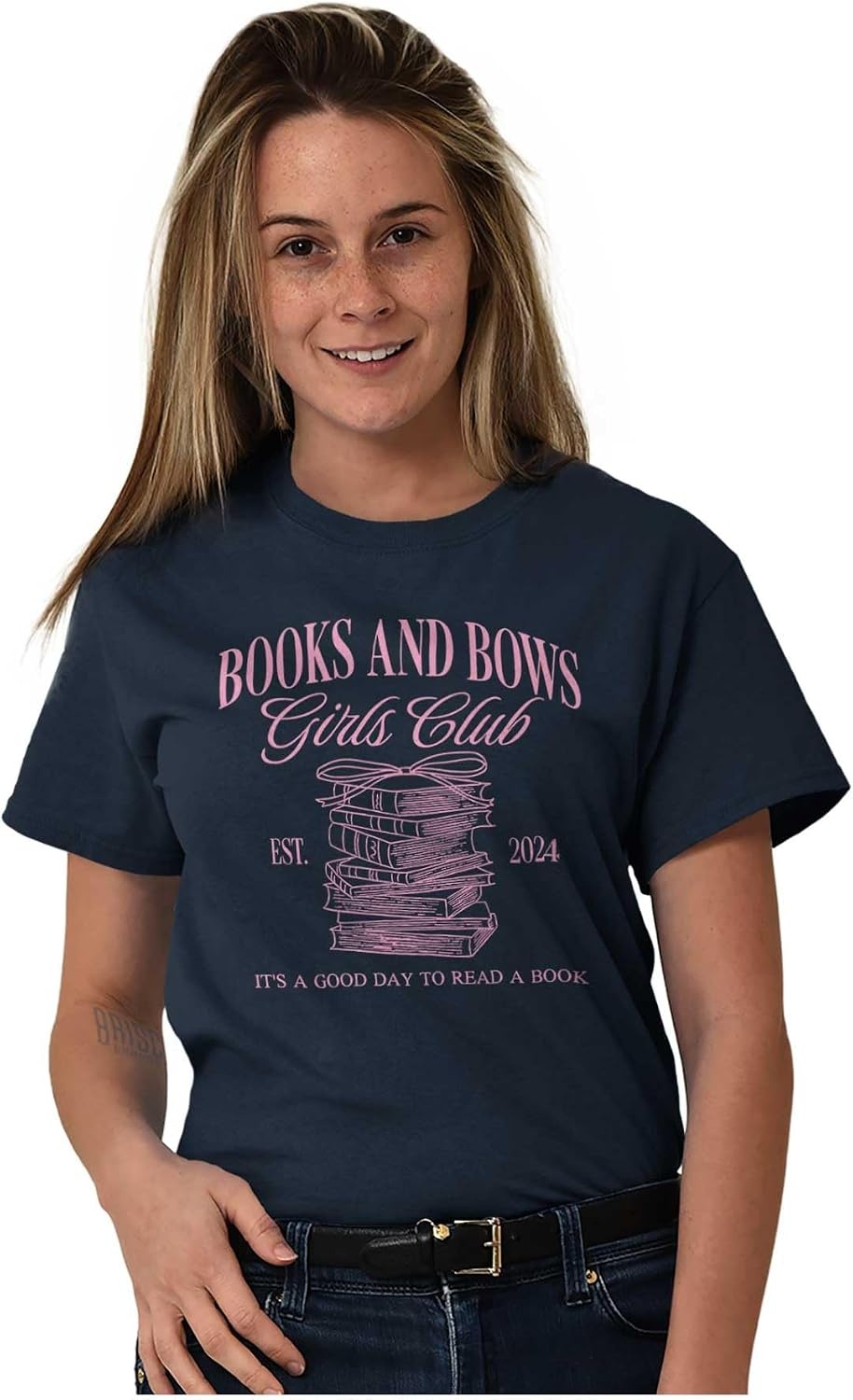 image:imageBrisco Brands Cute Books and Bows Girls Club Womens Graphic T Shirt TeesNavy