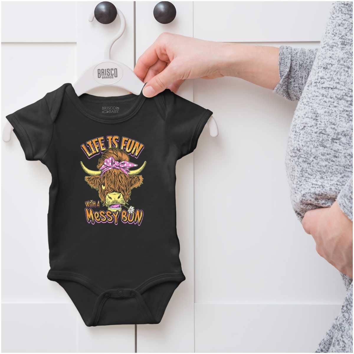 image:imageBrisco Brands Cute Life Is Fun With a Messy Bun Baby Bodysuit Jumper GirlsBlack