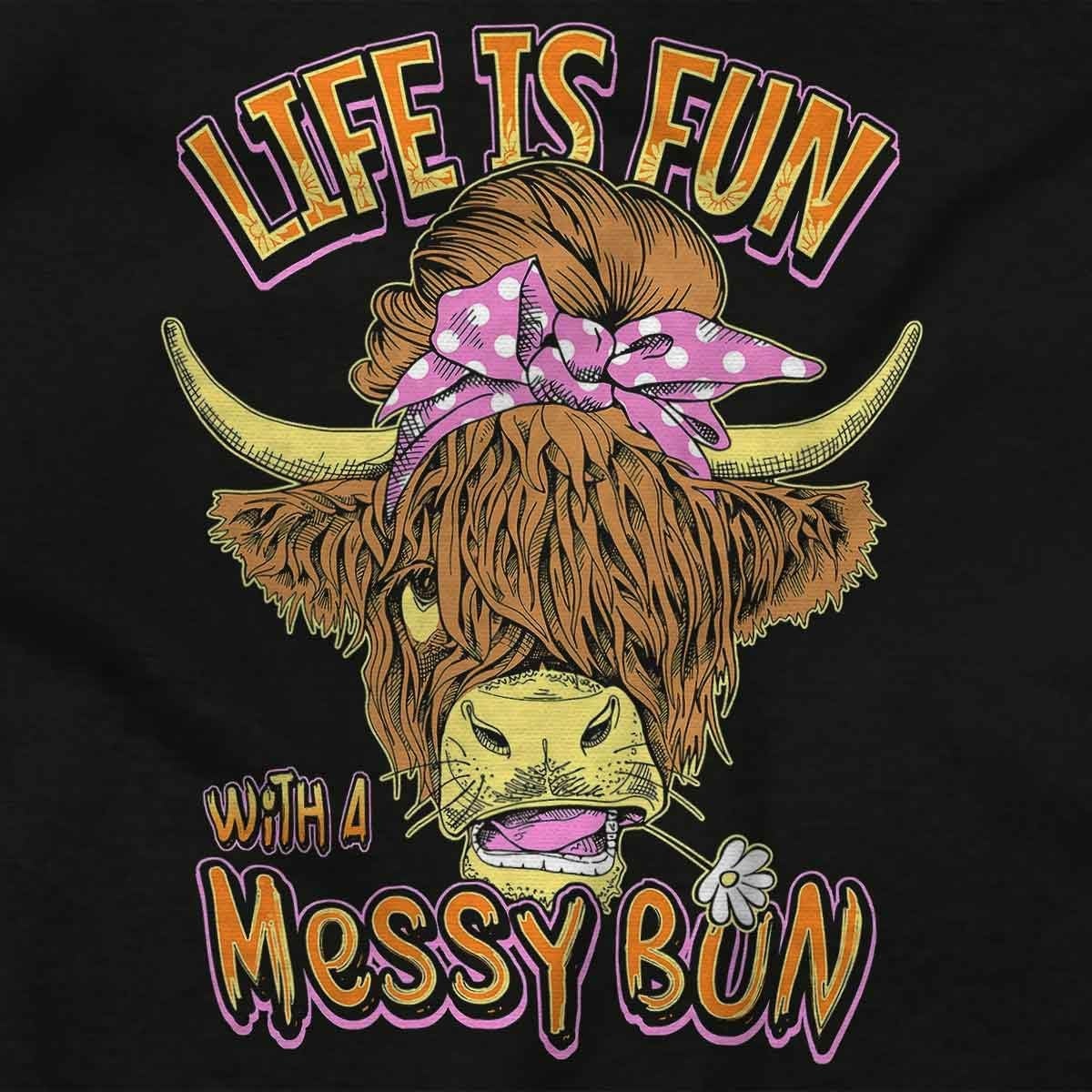 image:imageBrisco Brands Cute Life is Fun with a Messy Bun Toddler Baby Girl T ShirtBlack
