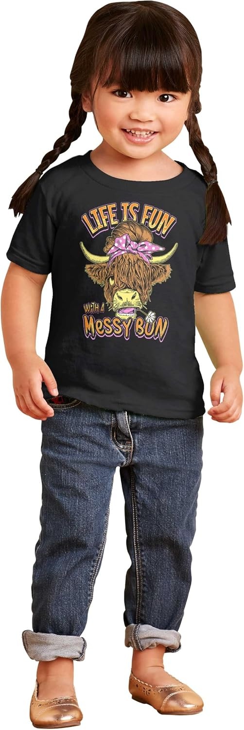 image:imageBrisco Brands Cute Life is Fun with a Messy Bun Toddler Baby Girl T ShirtBlack