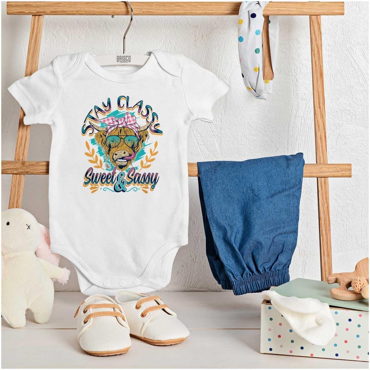 image:imageBrisco Brands Cute Stay Classy Sweet and Sassy Baby Bodysuit Jumper GirlsWhite