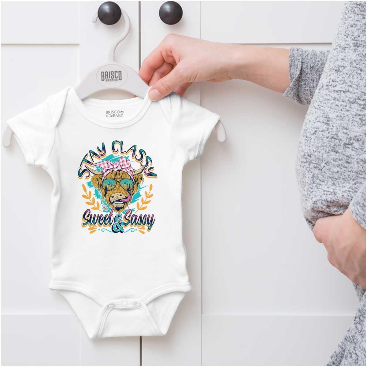 image:imageBrisco Brands Cute Stay Classy Sweet and Sassy Baby Bodysuit Jumper GirlsWhite
