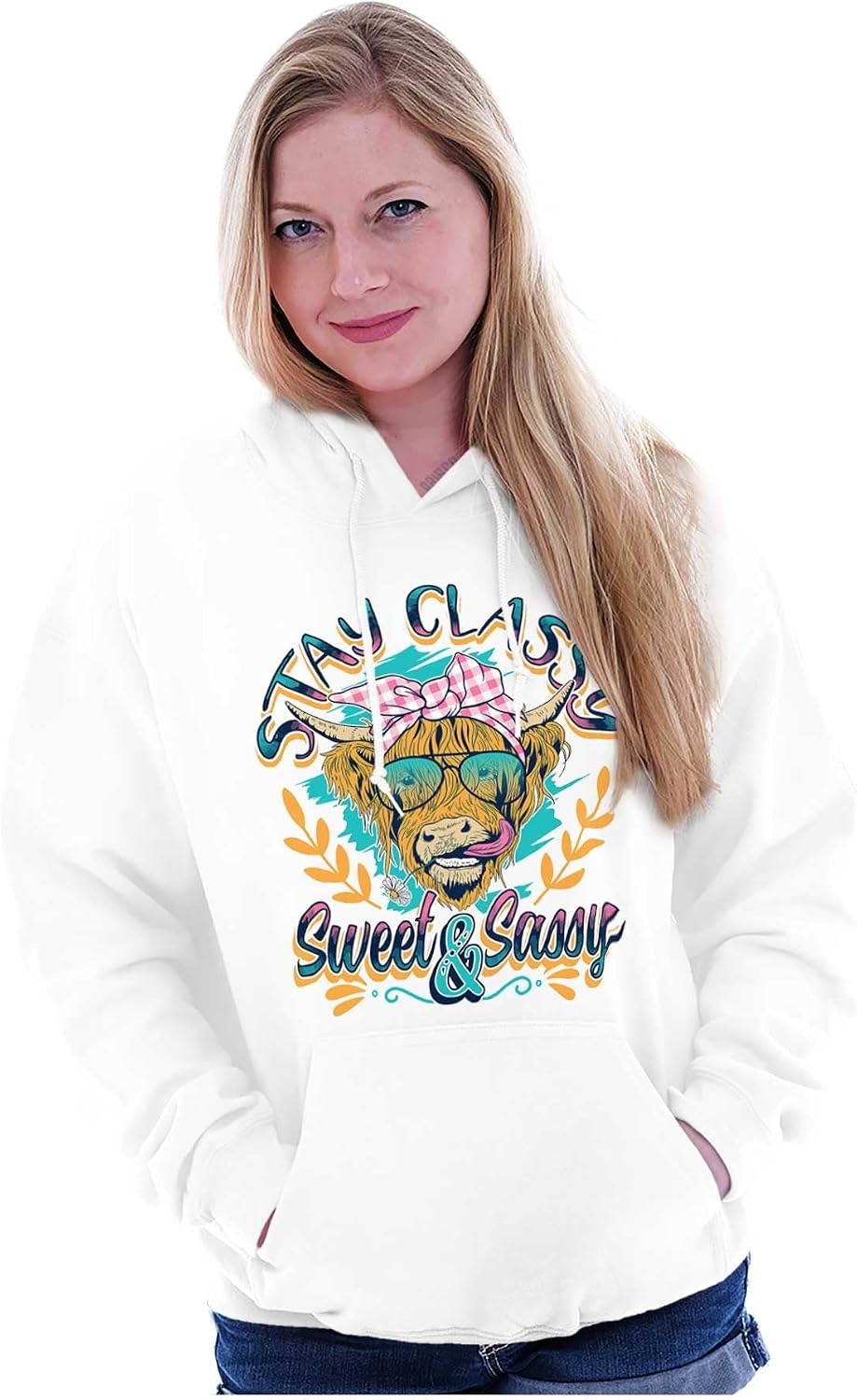 image:imageBrisco Brands Cute Stay Classy Sweet and Sassy Hoodie Sweatshirt WomenWhite
