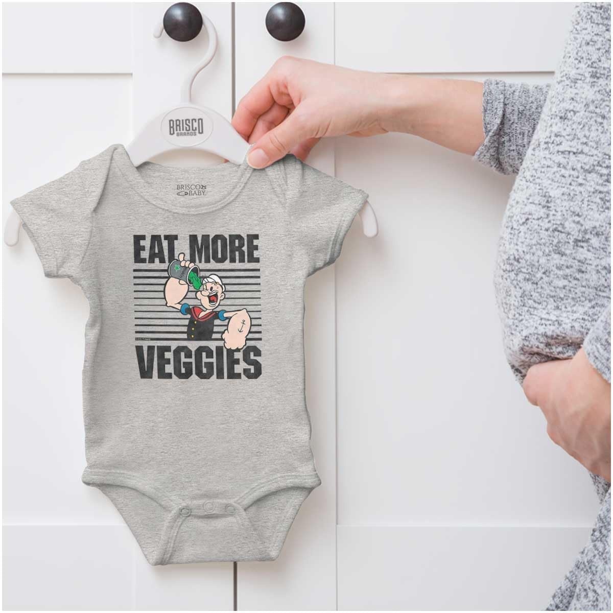image:imageBrisco Brands Eat More Veggies Popeye The Sailor Baby Romper Boys or GirlsHeather