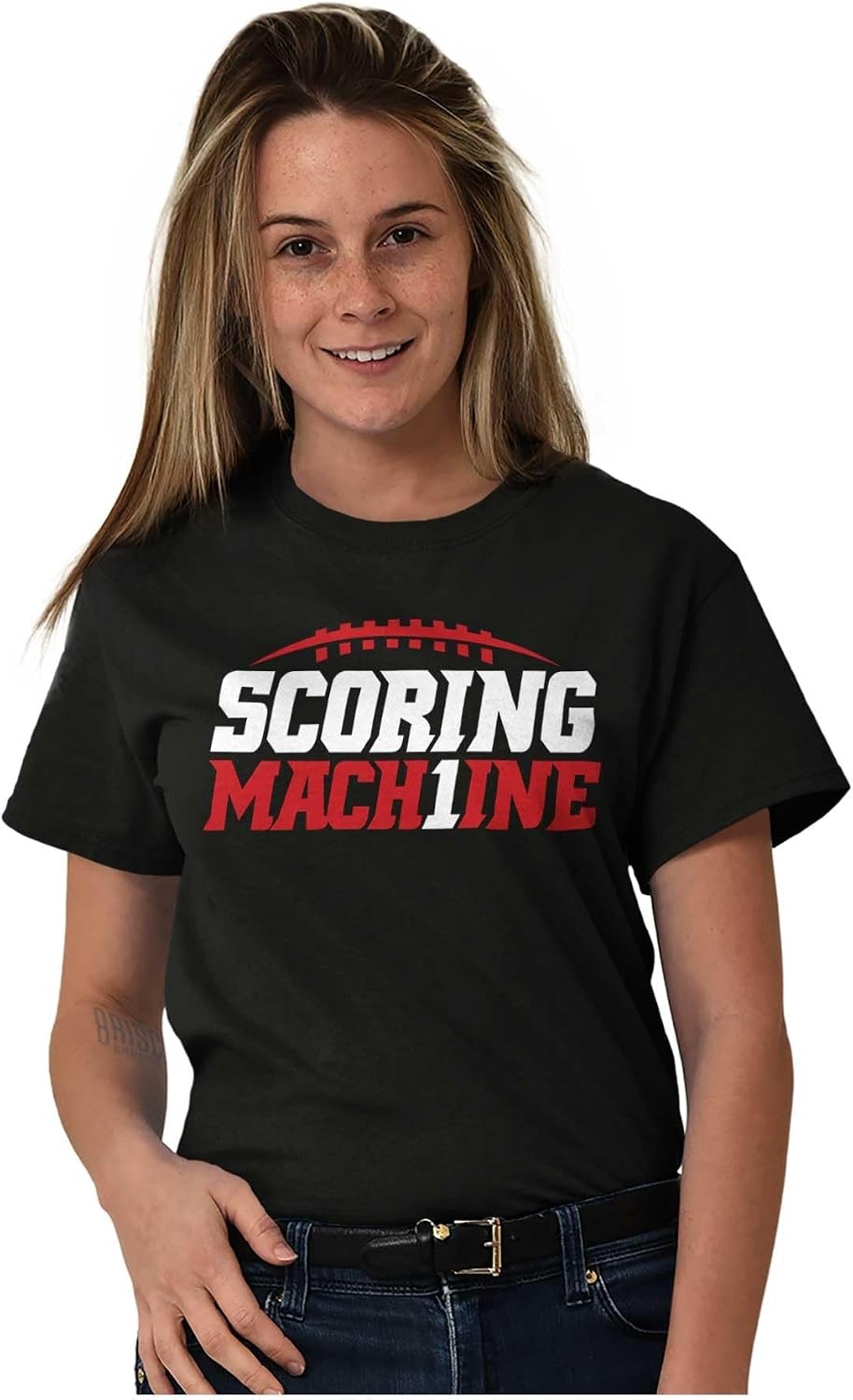image:imageBrisco Brands Football Num 1 Scoring Machine Graphic T Shirt Men or WomenBlack