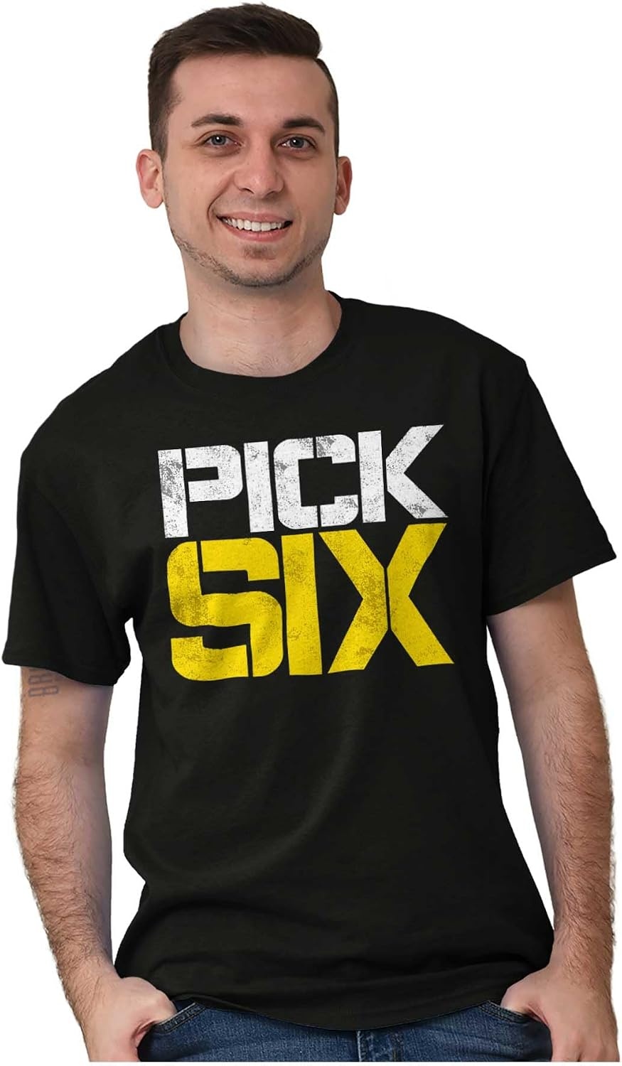 image:imageBrisco Brands Football Pick Six Sports Athlete Graphic T Shirt Men or WomenBlack