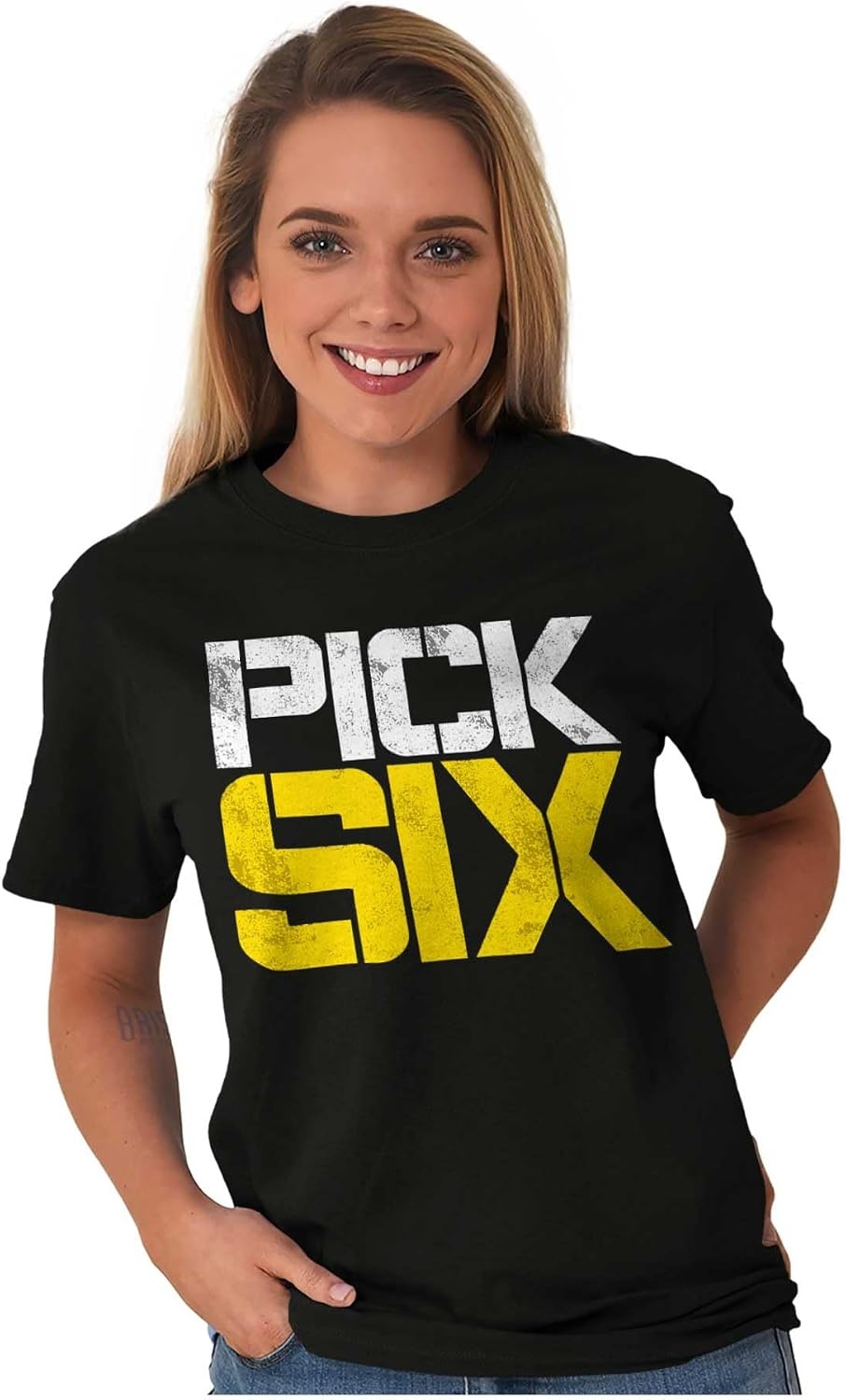 image:imageBrisco Brands Football Pick Six Sports Athlete Graphic T Shirt Men or WomenBlack