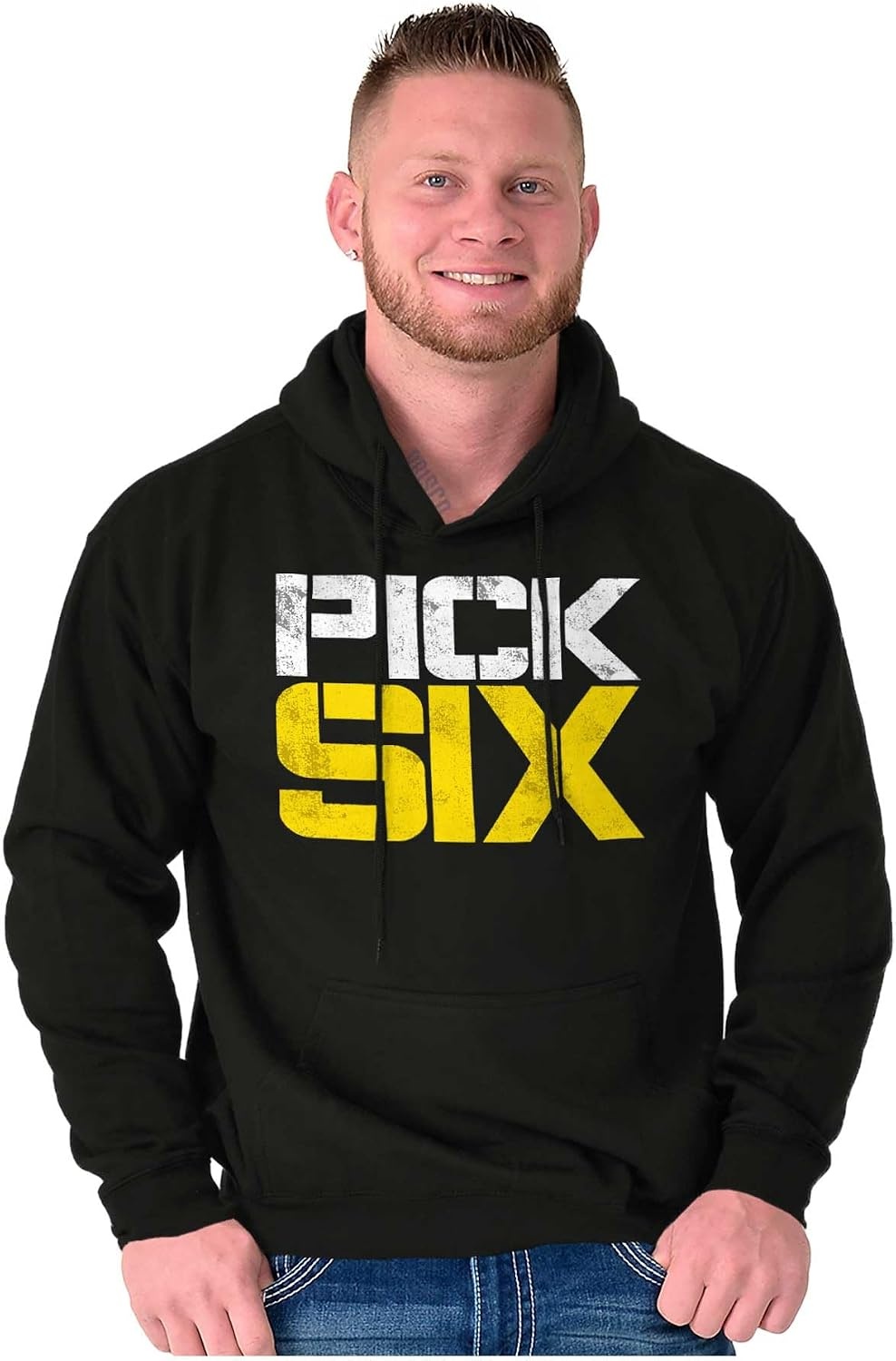 image:imageBrisco Brands Football Pick Six Sports Athlete Hoodie Sweatshirt Women MenBlack