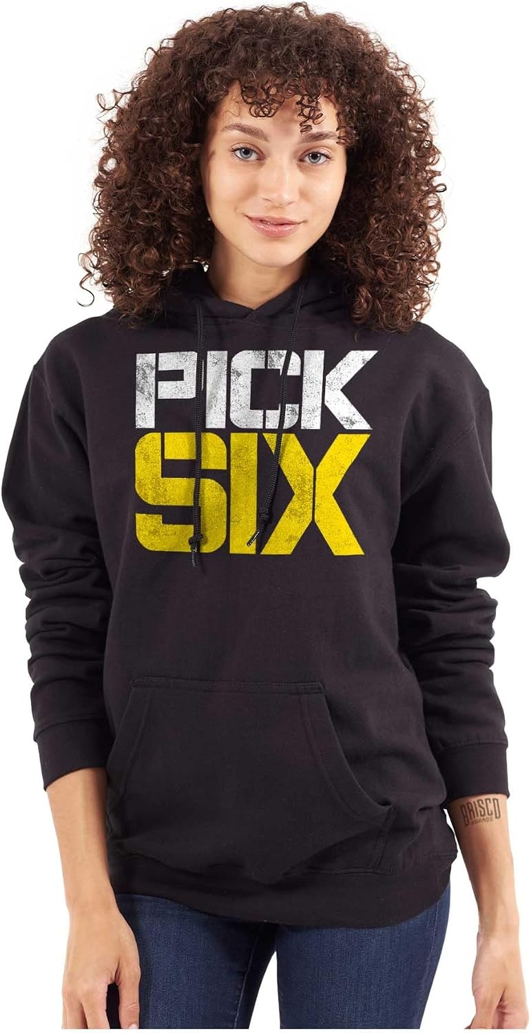 image:imageBrisco Brands Football Pick Six Sports Athlete Hoodie Sweatshirt Women MenBlack