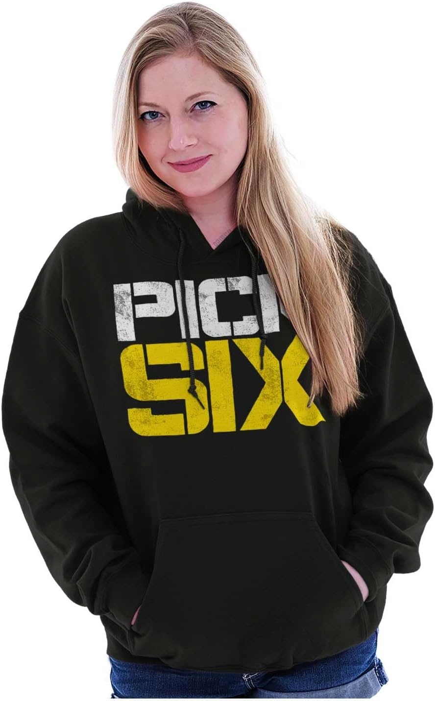 image:imageBrisco Brands Football Pick Six Sports Athlete Hoodie Sweatshirt Women MenBlack