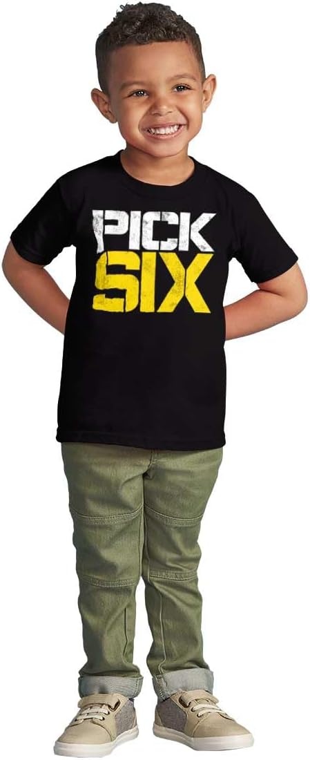 image:imageBrisco Brands Football Pick Six Sports Athlete Toddler Baby Graphic T ShirtBlack