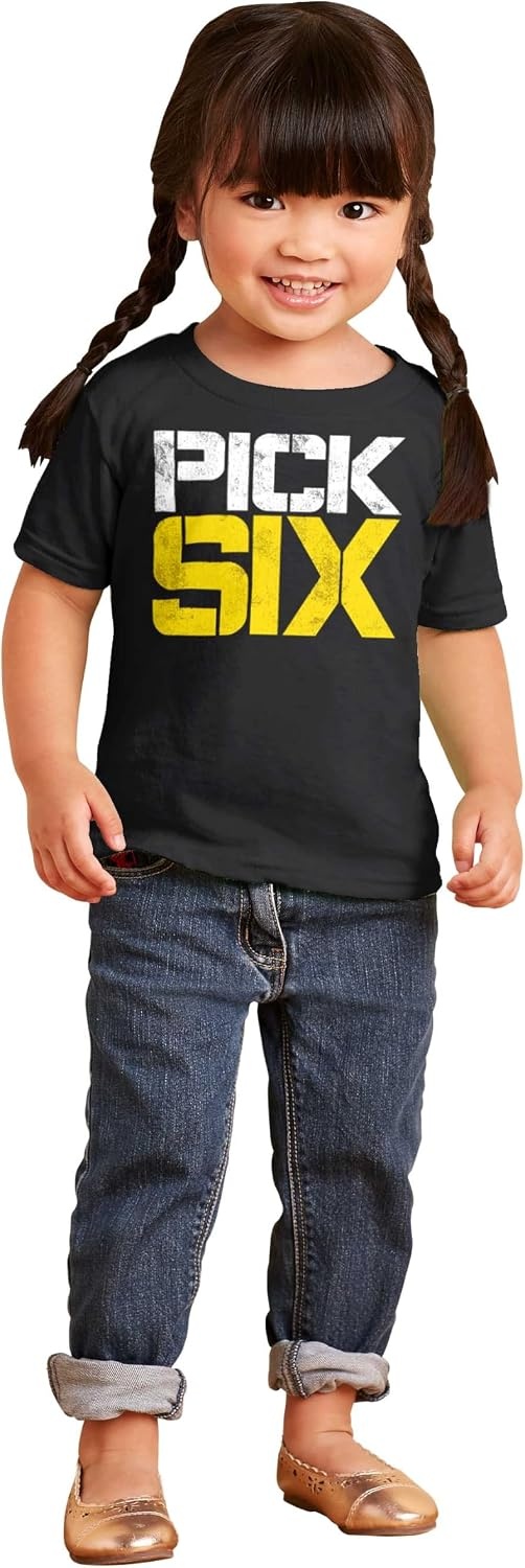 image:imageBrisco Brands Football Pick Six Sports Athlete Toddler Baby Graphic T ShirtBlack