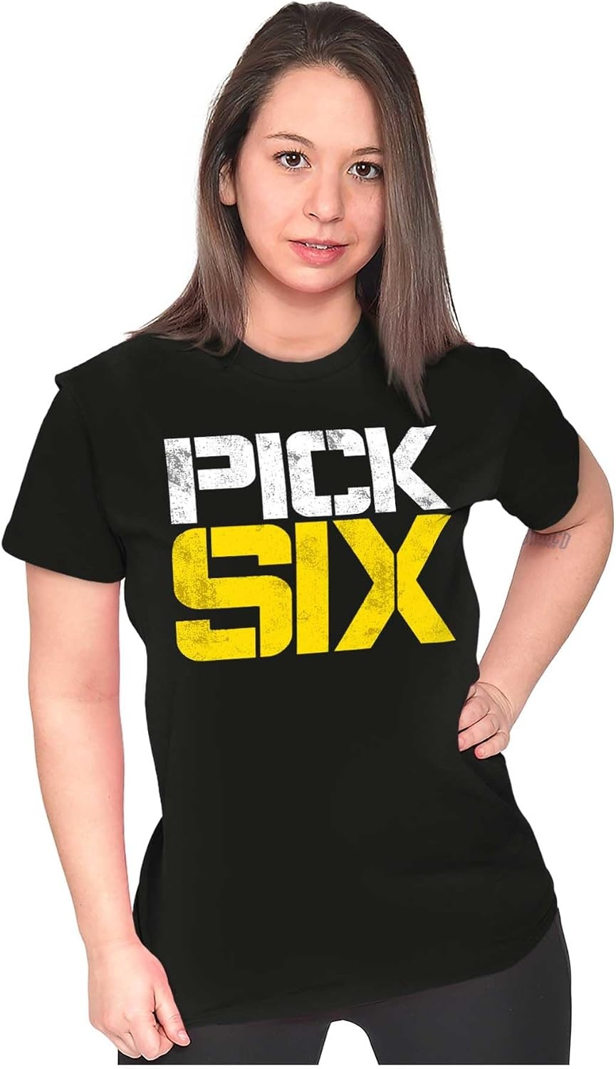 image:imageBrisco Brands Football Pick Six Sports Athlete Womens Slim Fit Graphic TeeBlack