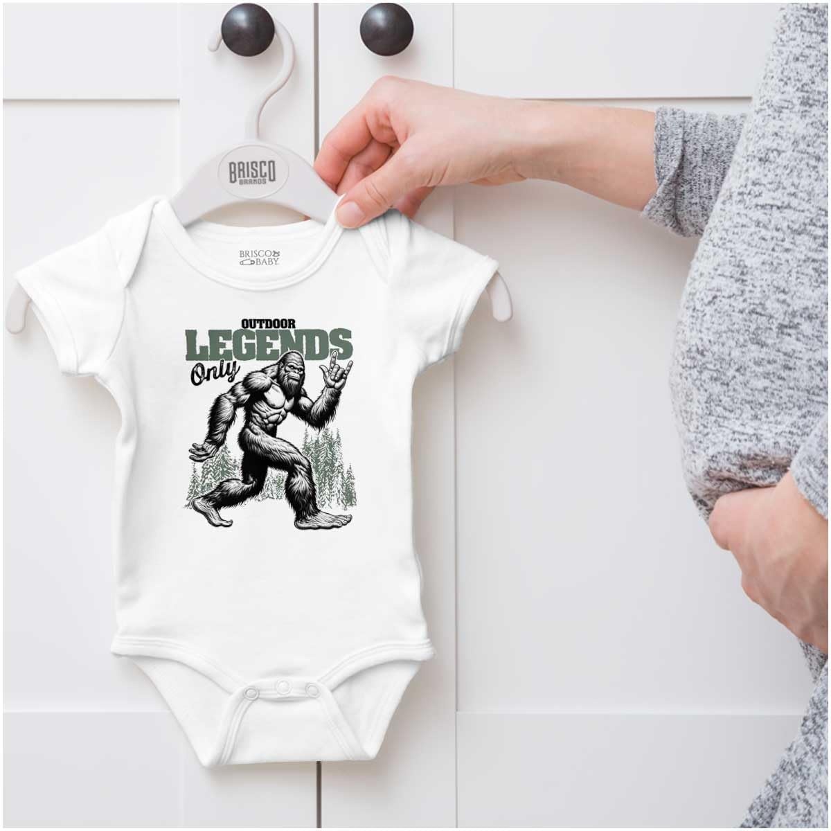 image:imageBrisco Brands Funny Bigfoot Outdoor Legends Only Baby Bodysuit Jumper BoysWhite
