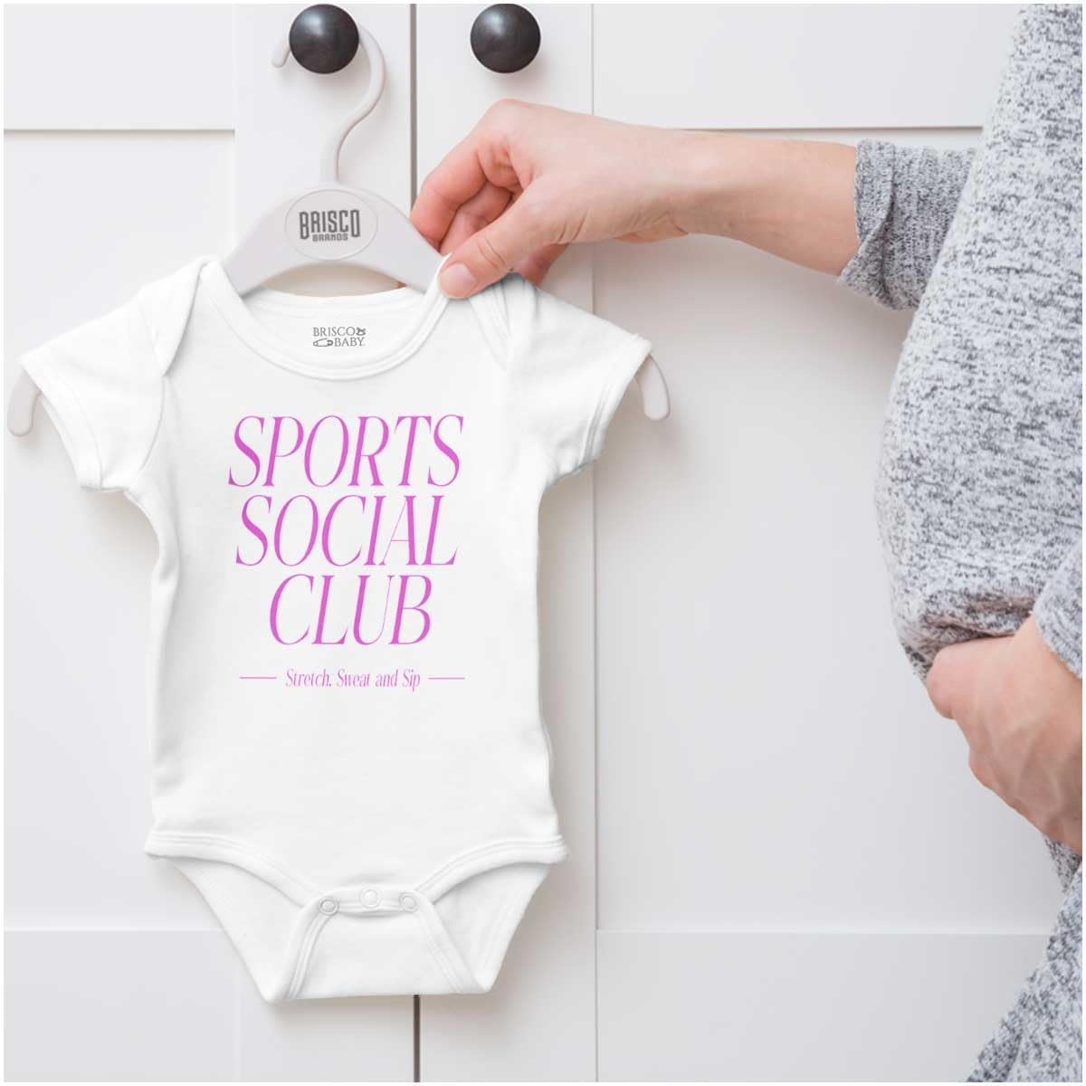 image:imageBrisco Brands Funny Gym Sports Social Club Joke Baby Bodysuit Jumper GirlsWhite