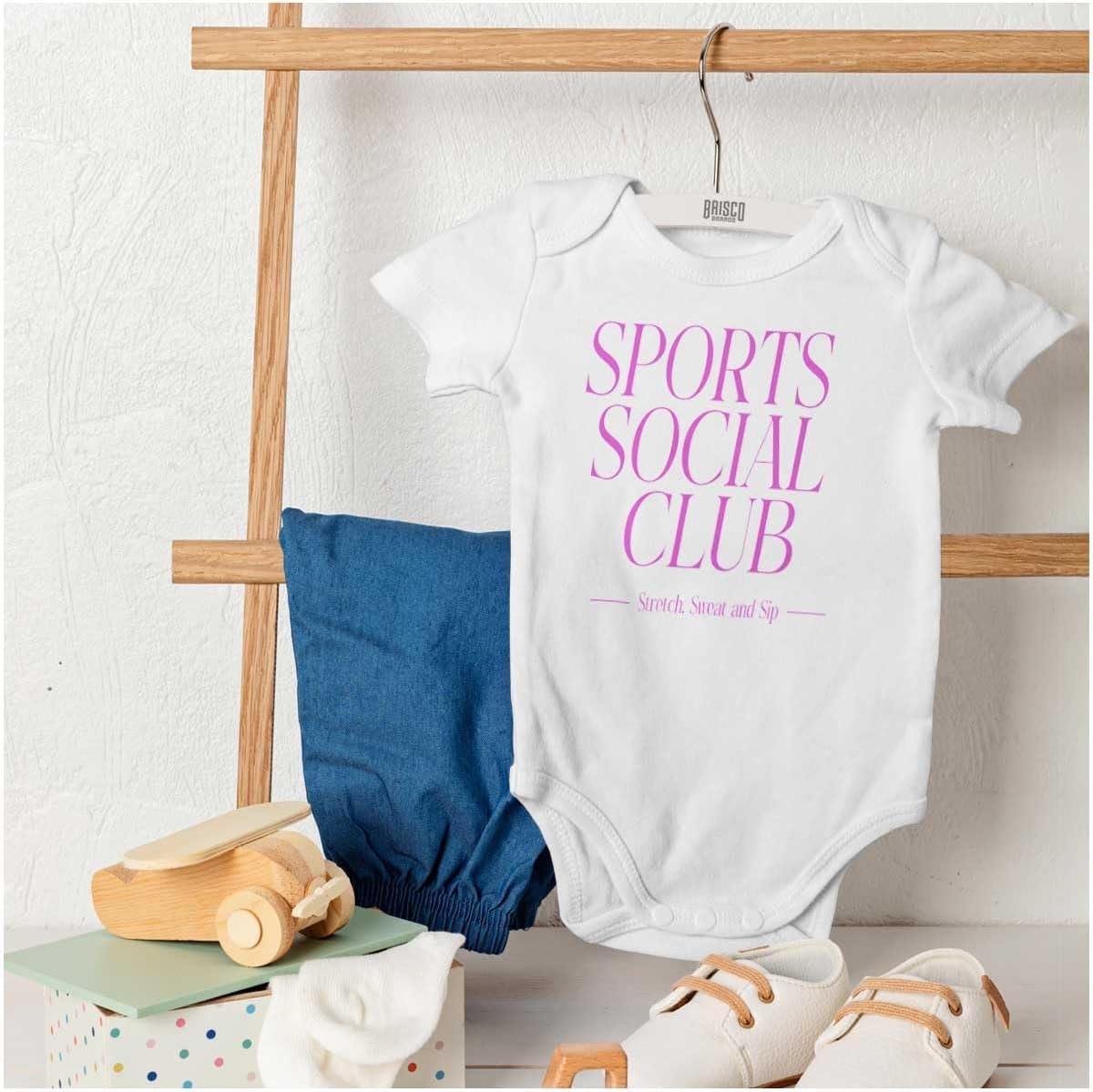 image:imageBrisco Brands Funny Gym Sports Social Club Joke Baby Bodysuit Jumper GirlsWhite