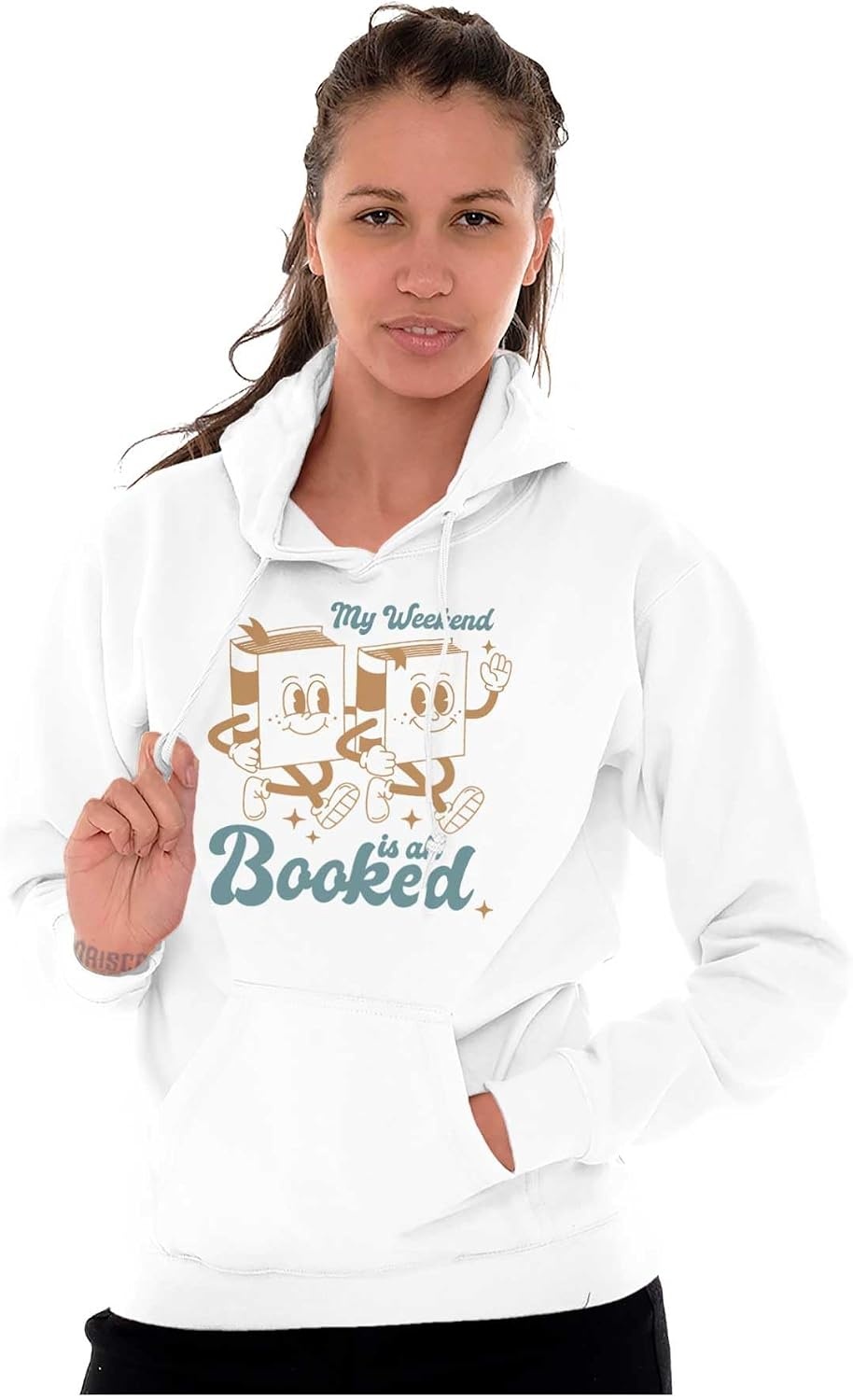 image:imageBrisco Brands Funny Reader Pun My Weekend is Booked Hoodie Sweatshirt WomenWhite