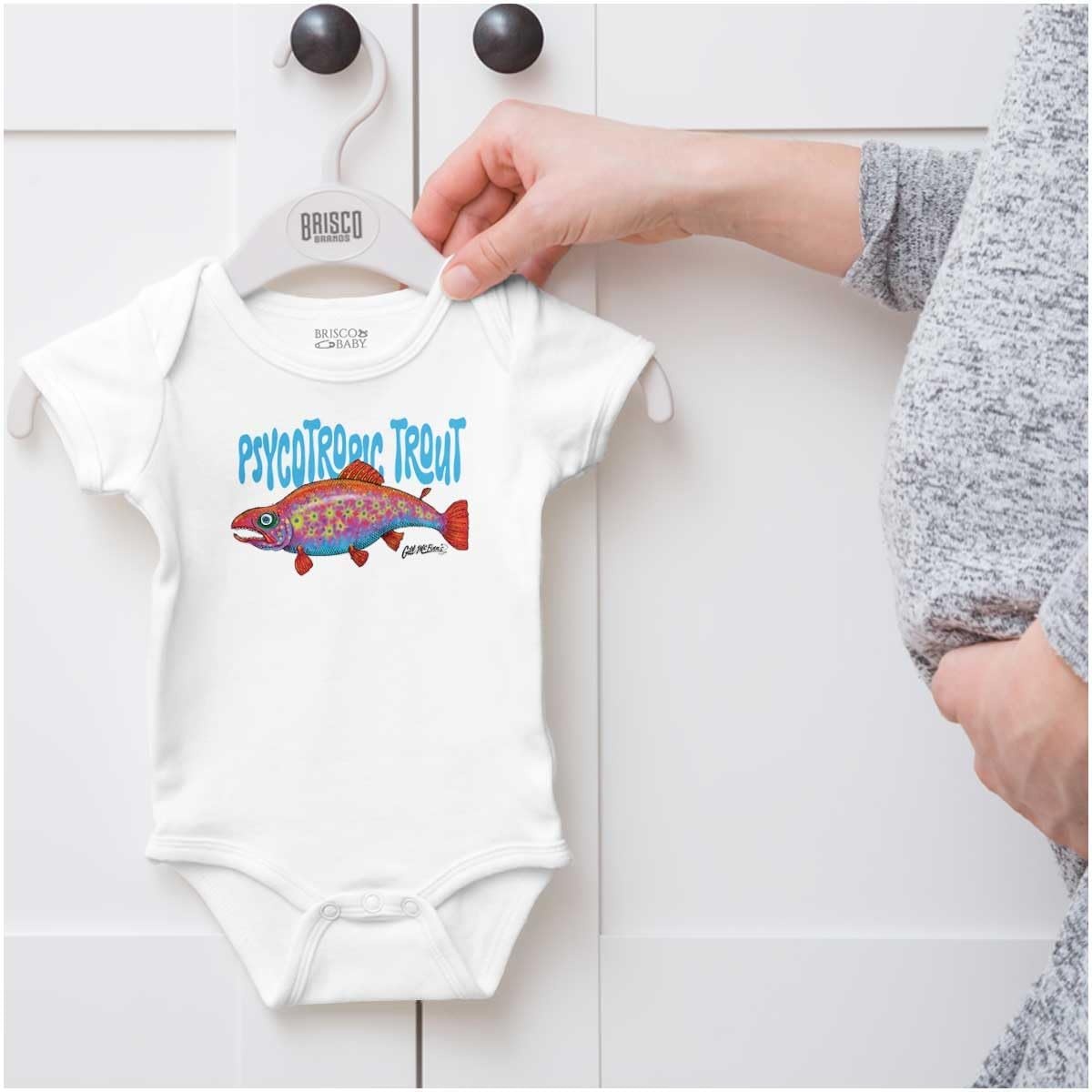 image:imageBrisco Brands Gill McFinns Psychotropic Trout Baby Romper Boys or GirlsWhite
