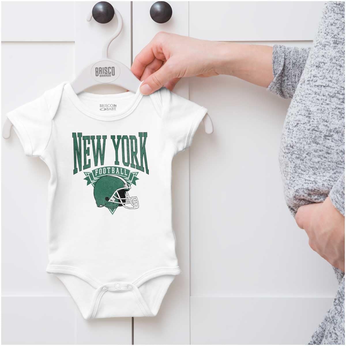image:imageBrisco Brands Hometown Football Team Fan Helmet Baby Romper Boys or GirlsWhite New York
