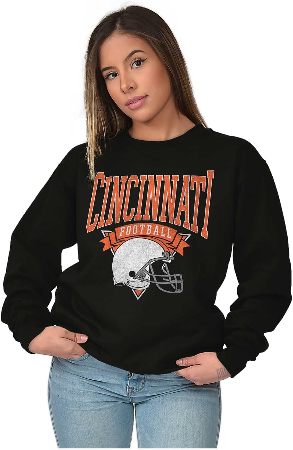 image:imageBrisco Brands Hometown Football Team Fan Helmet Sweatshirt for Men or WomenBlack Cincinnati