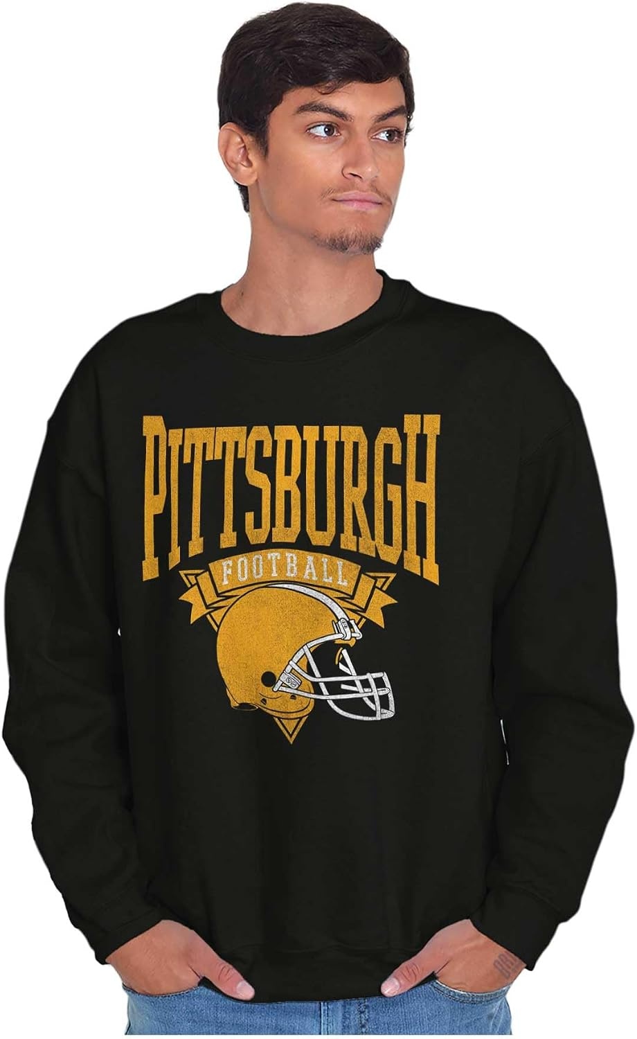 image:imageBrisco Brands Hometown Football Team Fan Helmet Sweatshirt for Men or WomenBlack Pittsburgh