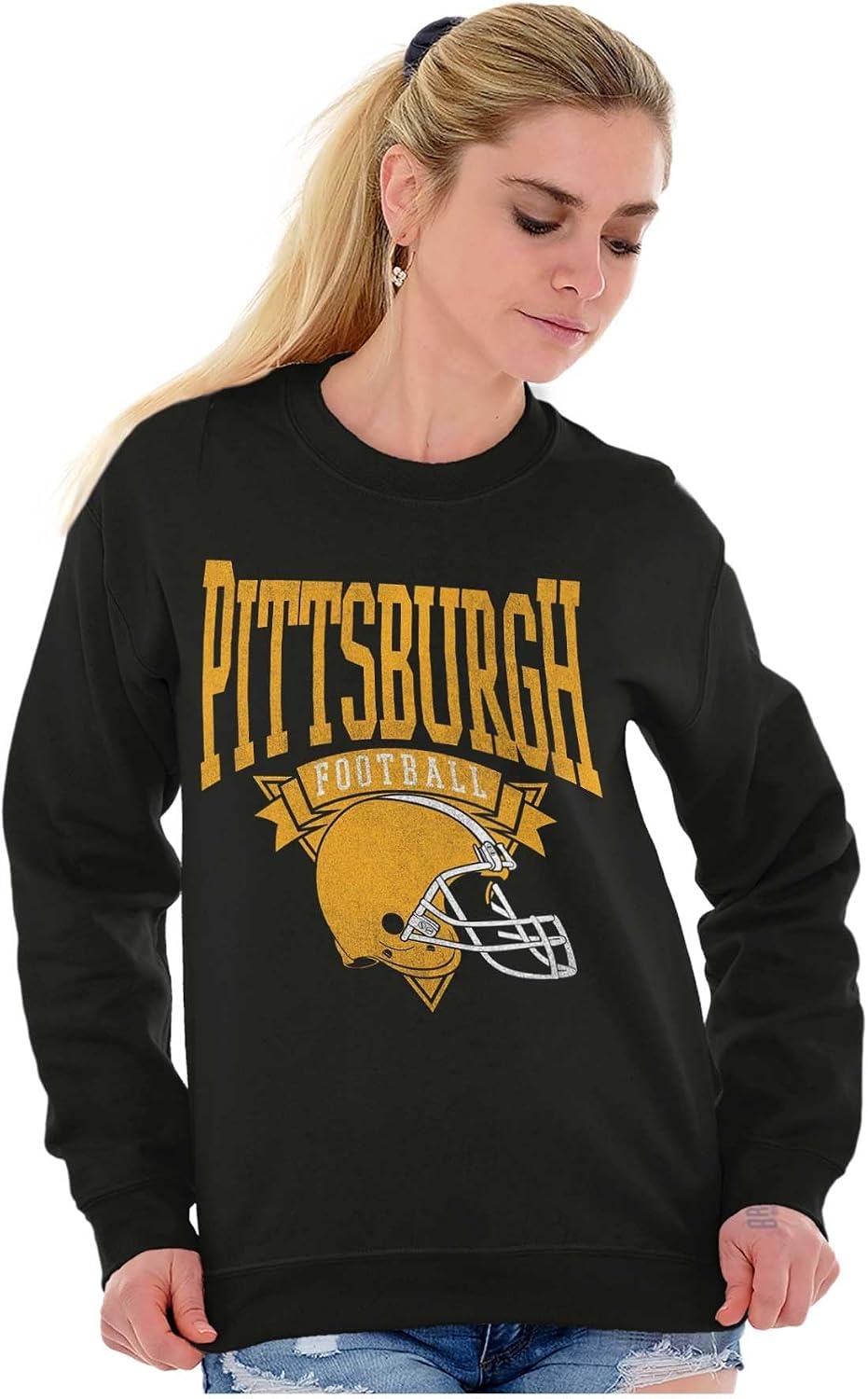 image:imageBrisco Brands Hometown Football Team Fan Helmet Sweatshirt for Men or WomenBlack Pittsburgh