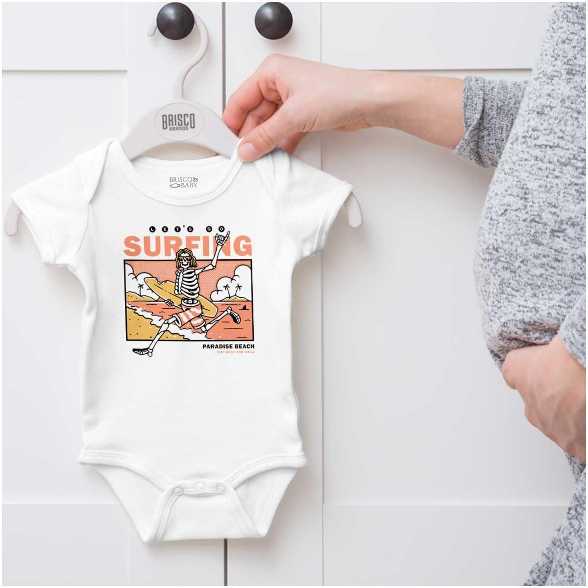 image:imageBrisco Brands Lets Go Surfing Skeleton Beach Baby Romper Boys or GirlsWhite