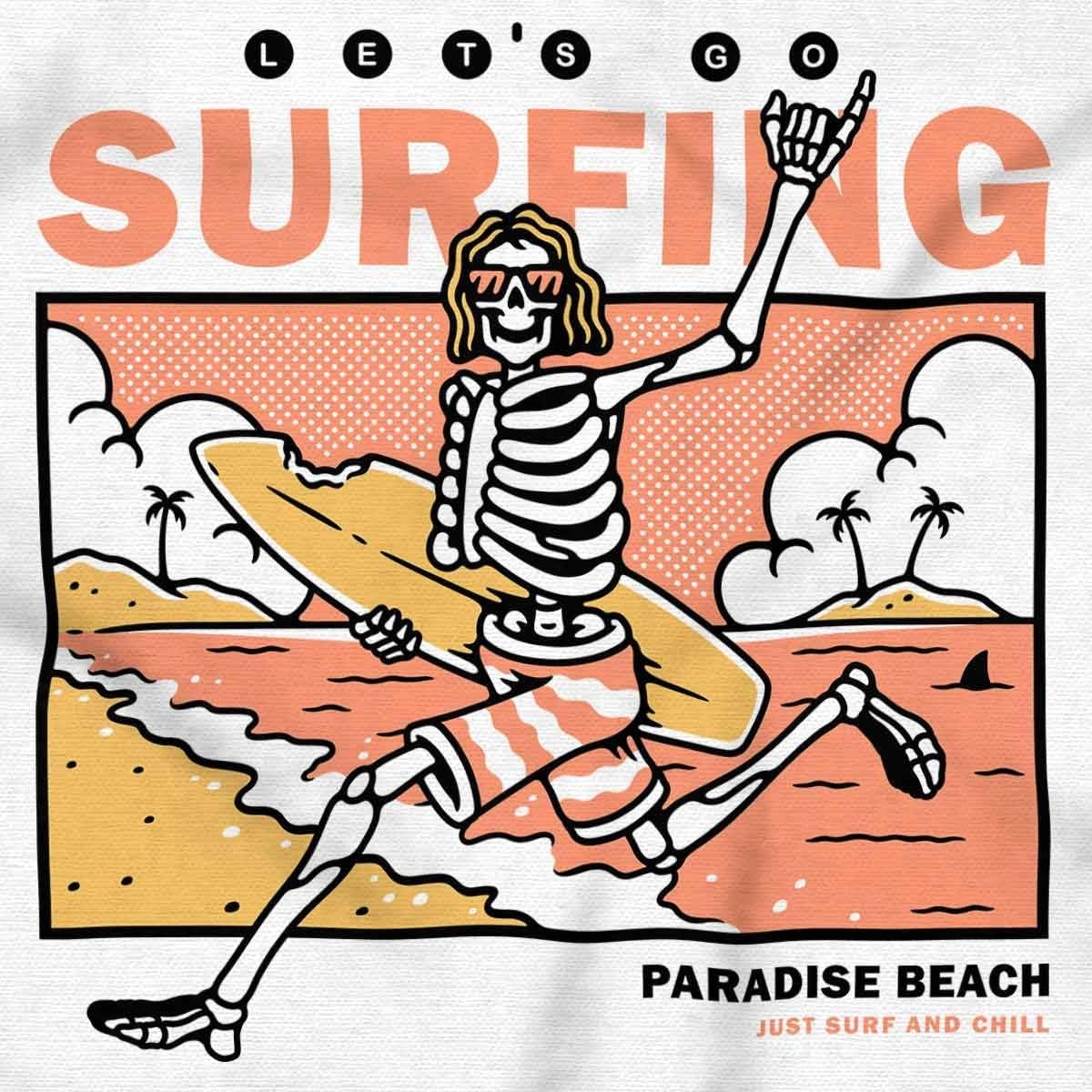 image:imageBrisco Brands Lets Go Surfing Skeleton Beach Sweatshirt for Men or WomenWhite
