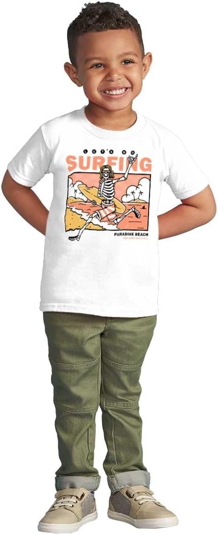 image:imageBrisco Brands Lets Go Surfing Skeleton Beach Toddler Baby Graphic T ShirtWhite