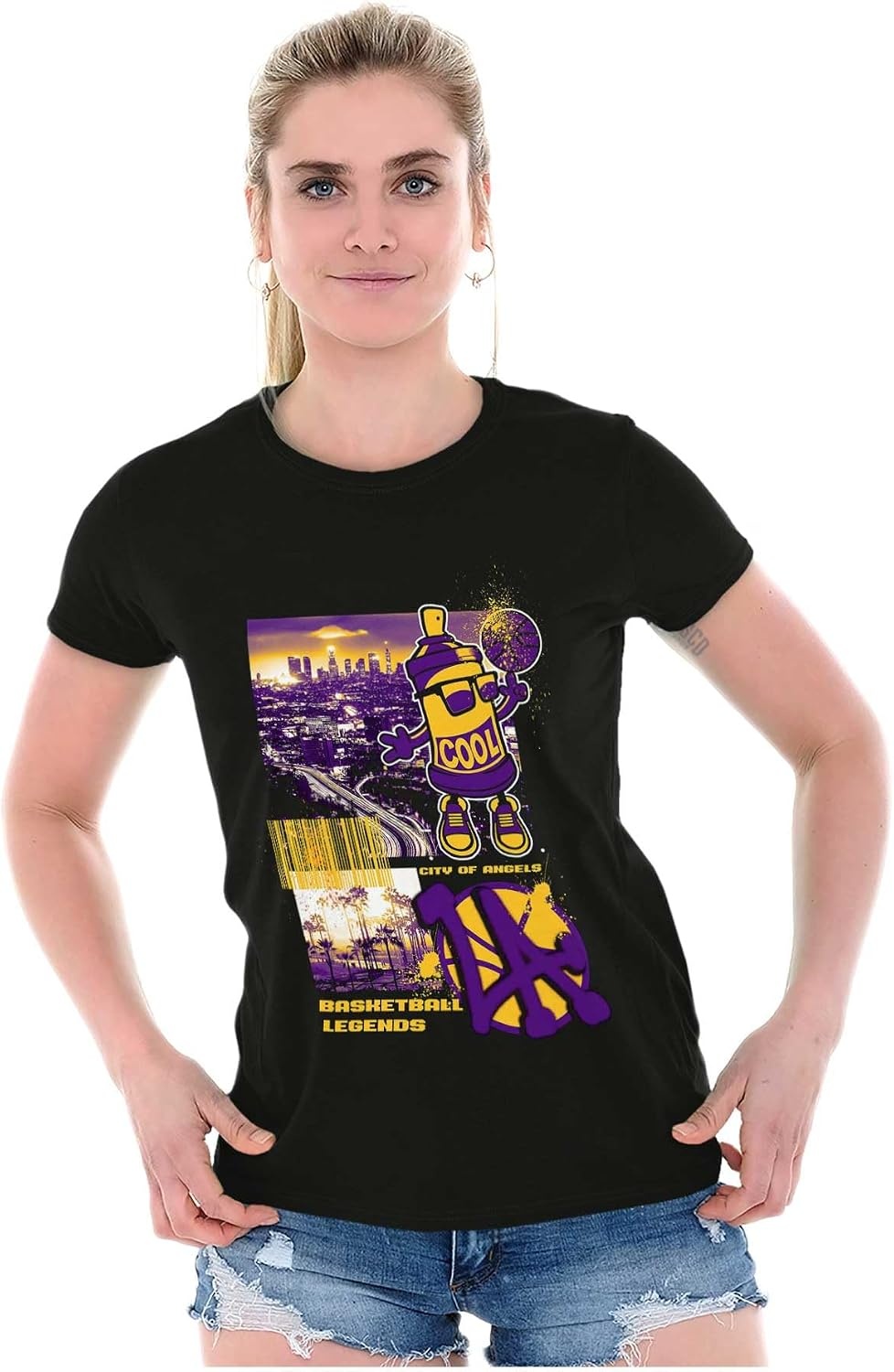 image:imageBrisco Brands Los Angeles Basketball Legends Womens Slim Fit Graphic TeeBlack