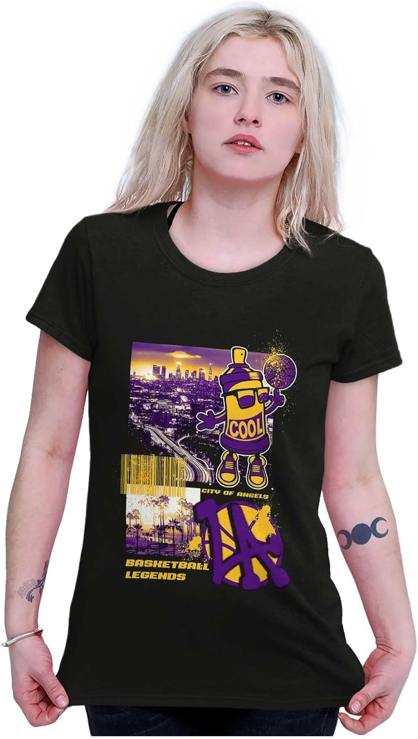 image:imageBrisco Brands Los Angeles Basketball Legends Womens Slim Fit Graphic TeeBlack
