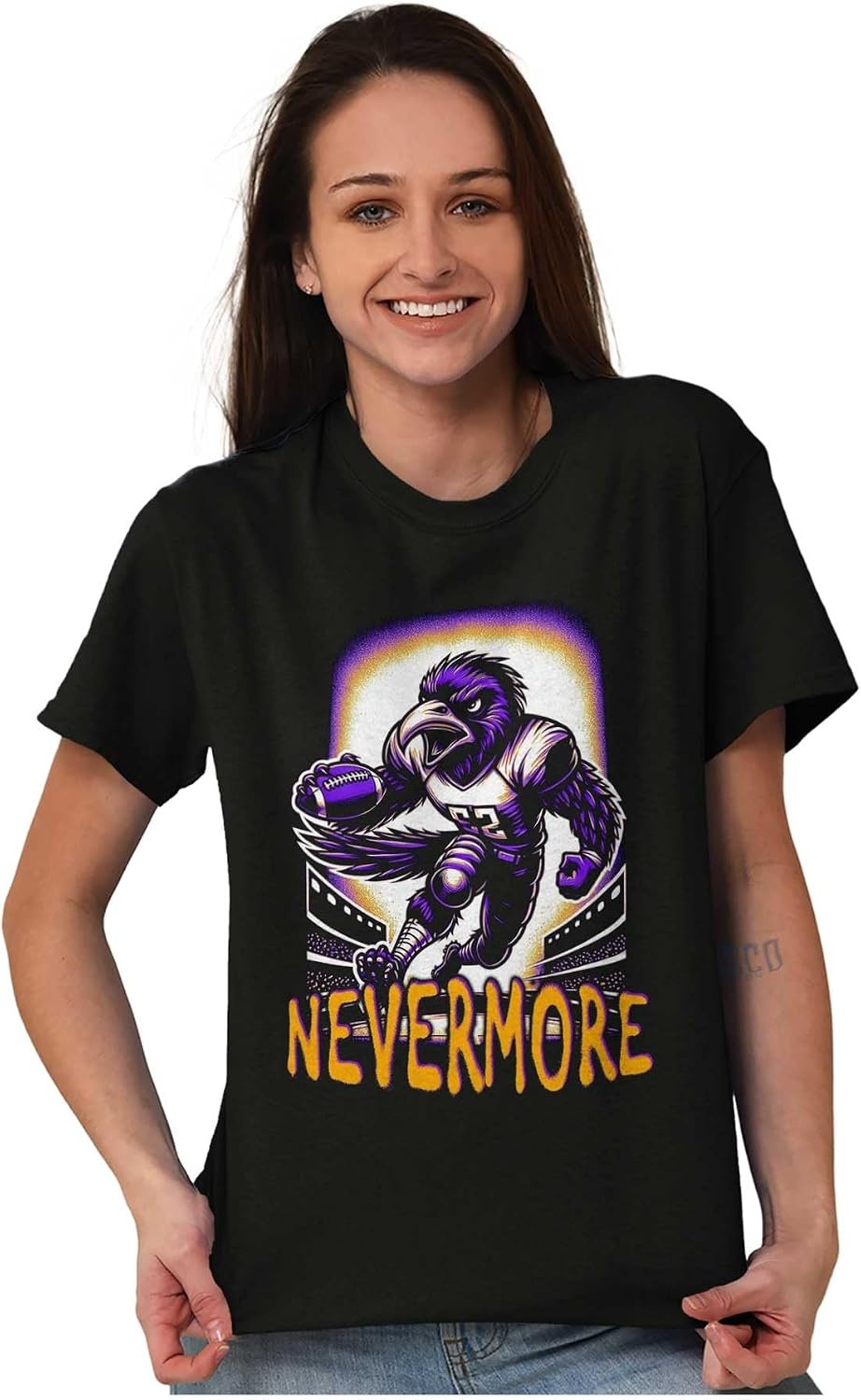 image:imageBrisco Brands Nevermore Raven Football Player Graphic T Shirt Men or WomenBlack