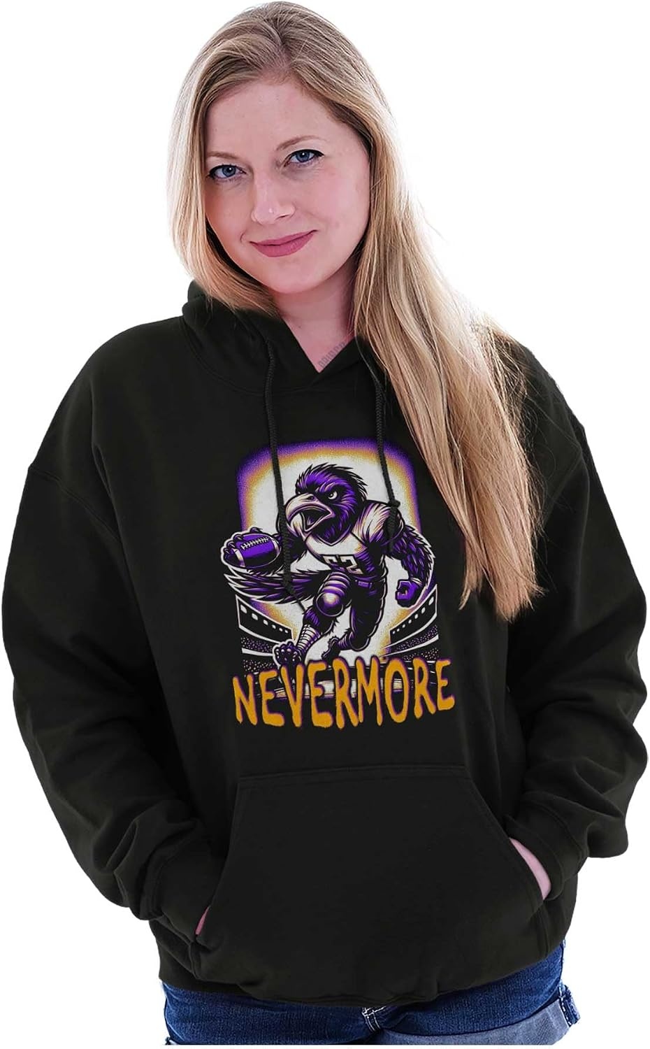 image:imageBrisco Brands Nevermore Raven Football Player Hoodie Sweatshirt Women MenBlack