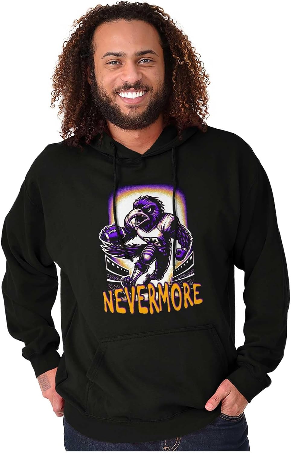 image:imageBrisco Brands Nevermore Raven Football Player Hoodie Sweatshirt Women MenBlack