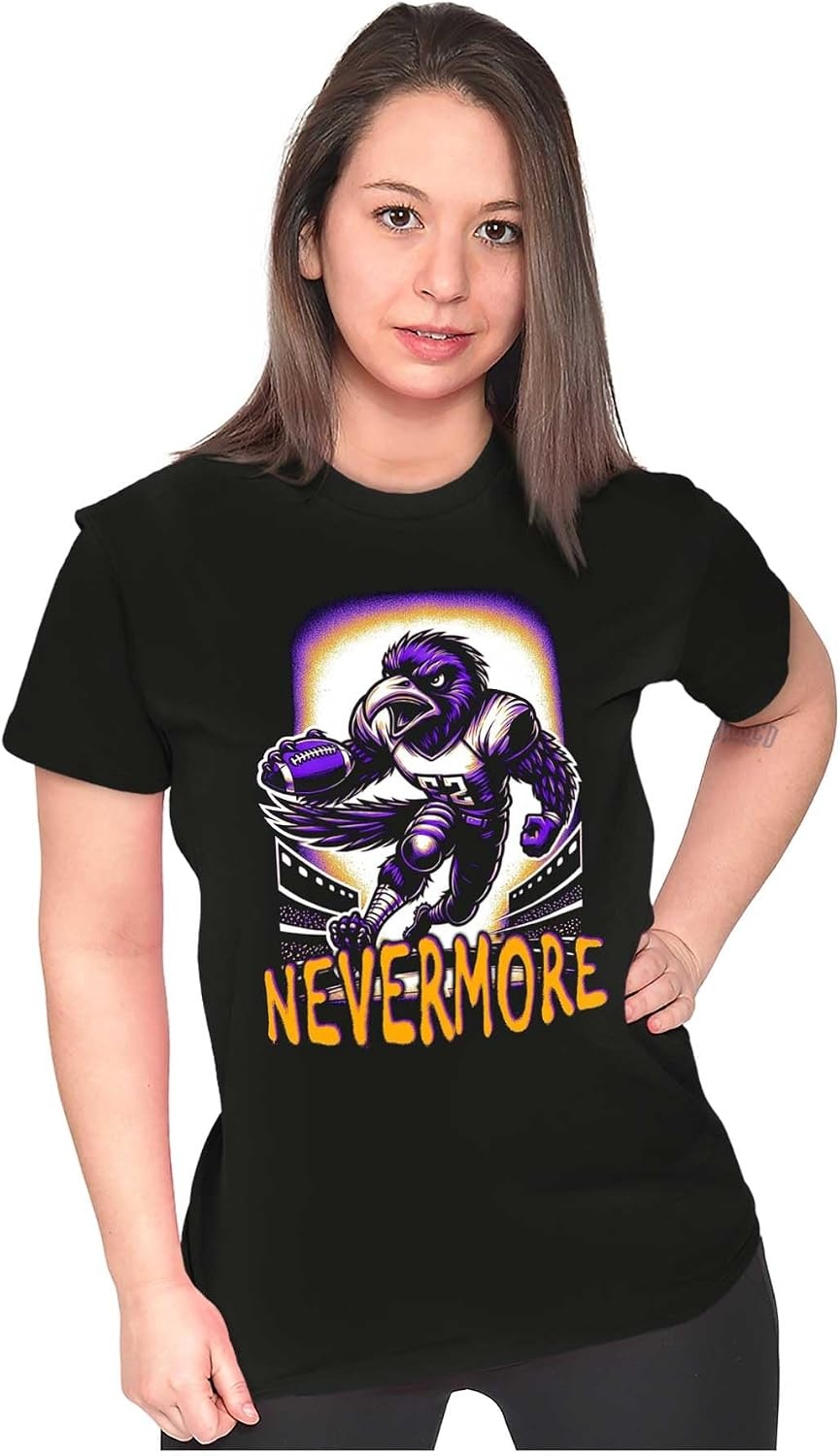 image:imageBrisco Brands Nevermore Raven Football Player Womens Slim Fit Graphic TeeBlack