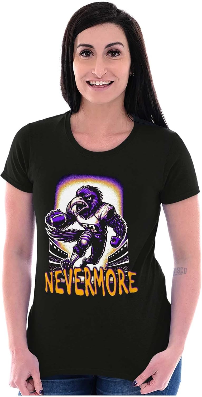 image:imageBrisco Brands Nevermore Raven Football Player Womens Slim Fit Graphic TeeBlack