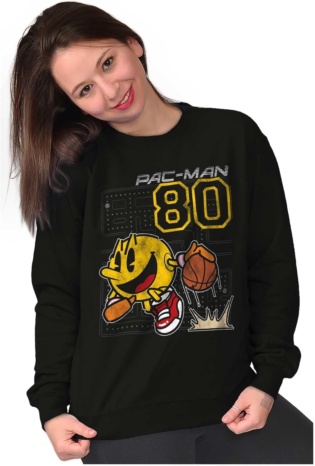 image:imageBrisco Brands Pacman Basketball Player Dribble Sweatshirt for Men or WomenBlack