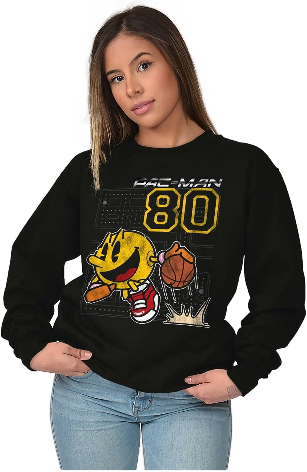 image:imageBrisco Brands Pacman Basketball Player Dribble Sweatshirt for Men or WomenBlack