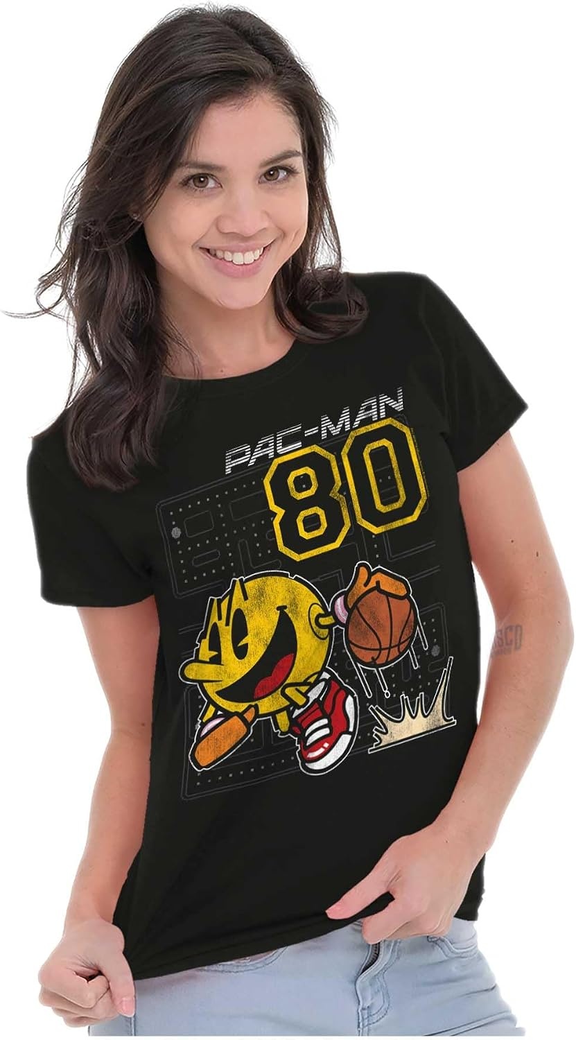 image:imageBrisco Brands Pacman Basketball Player Dribble Womens Slim Fit Graphic TeeBlack