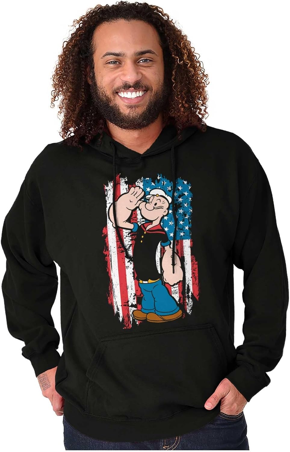 image:imageBrisco Brands Patriotic Popeye Salute America Hoodie Sweatshirt Women MenBlack