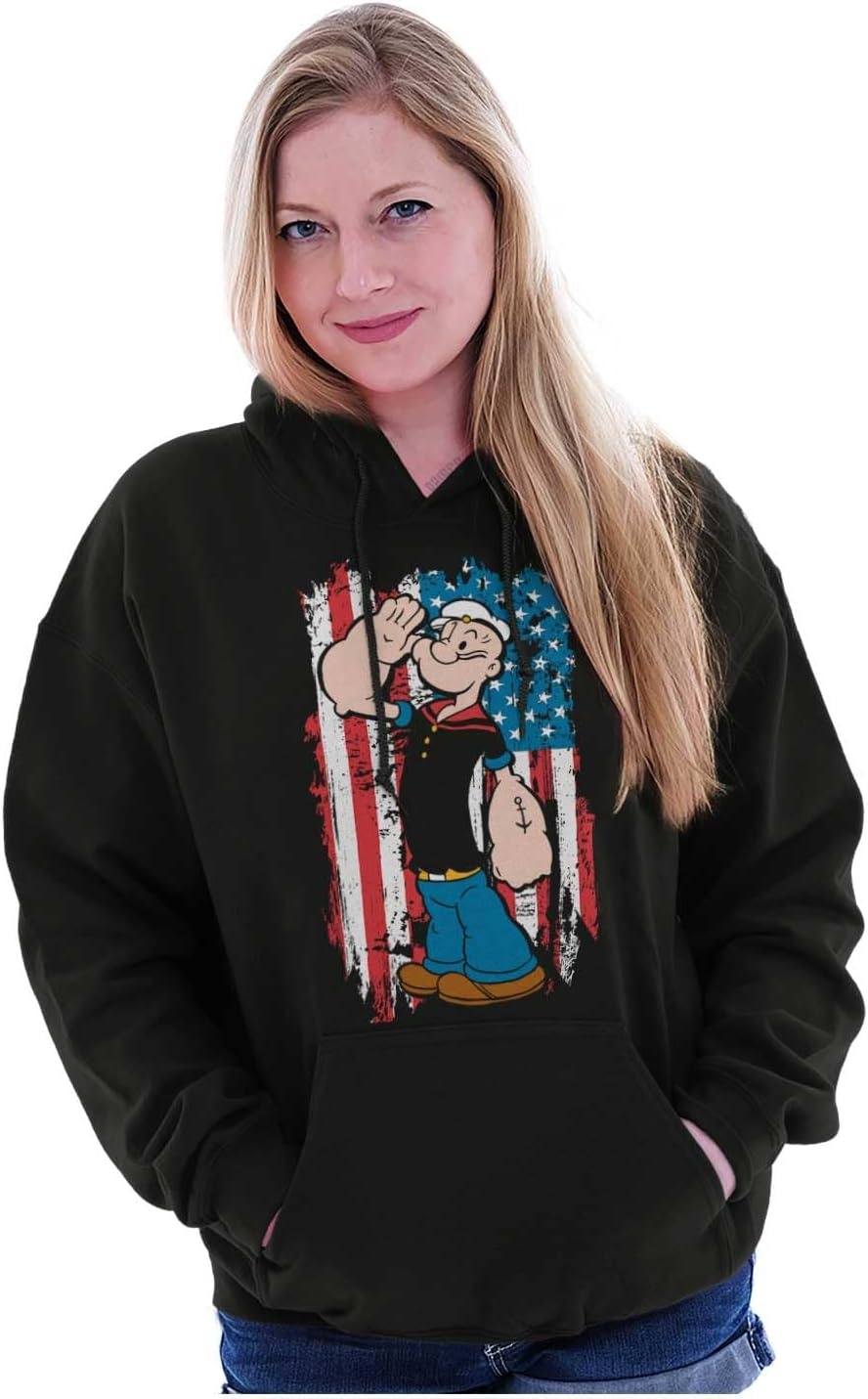 image:imageBrisco Brands Patriotic Popeye Salute America Hoodie Sweatshirt Women MenBlack