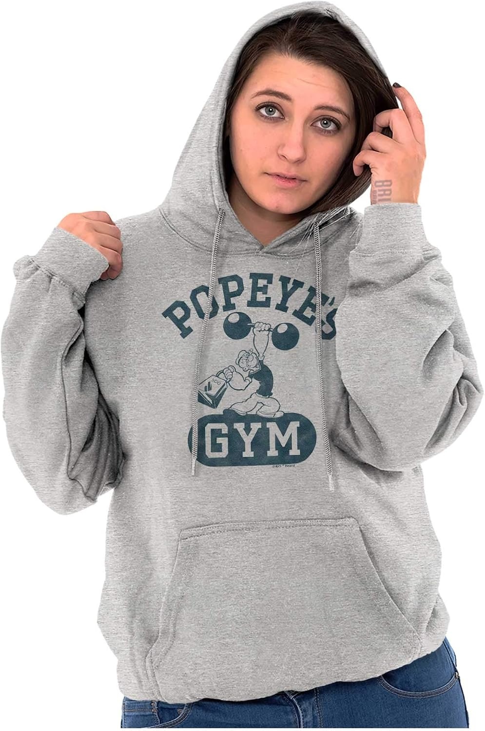 image:imageBrisco Brands Popeye Body Builder Gym Workout Cool Hoodie Sweatshirt Women MenSport Grey