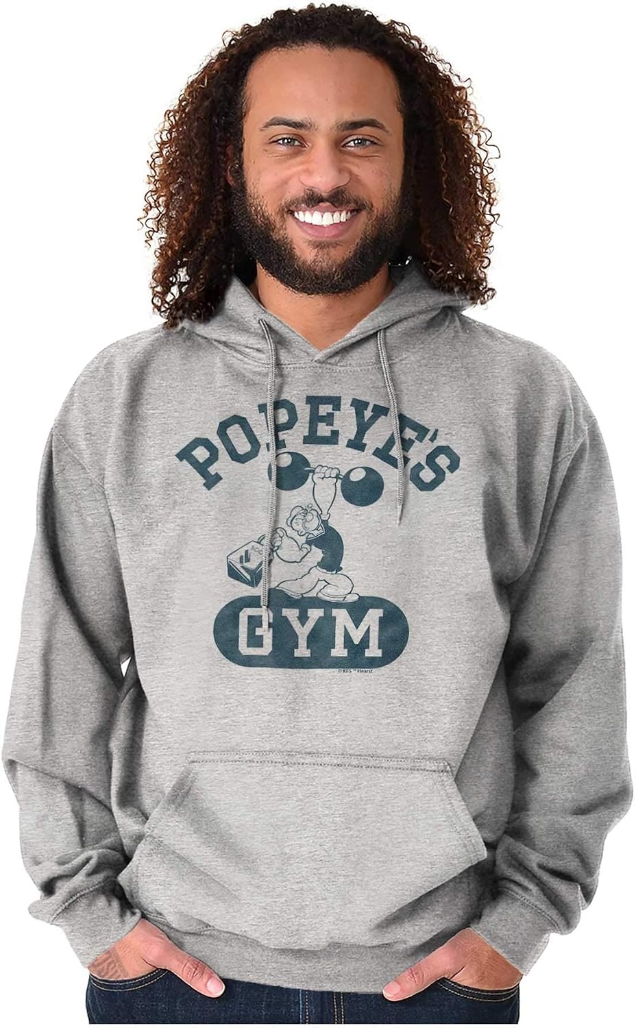 image:imageBrisco Brands Popeye Body Builder Gym Workout Cool Hoodie Sweatshirt Women MenSport Grey