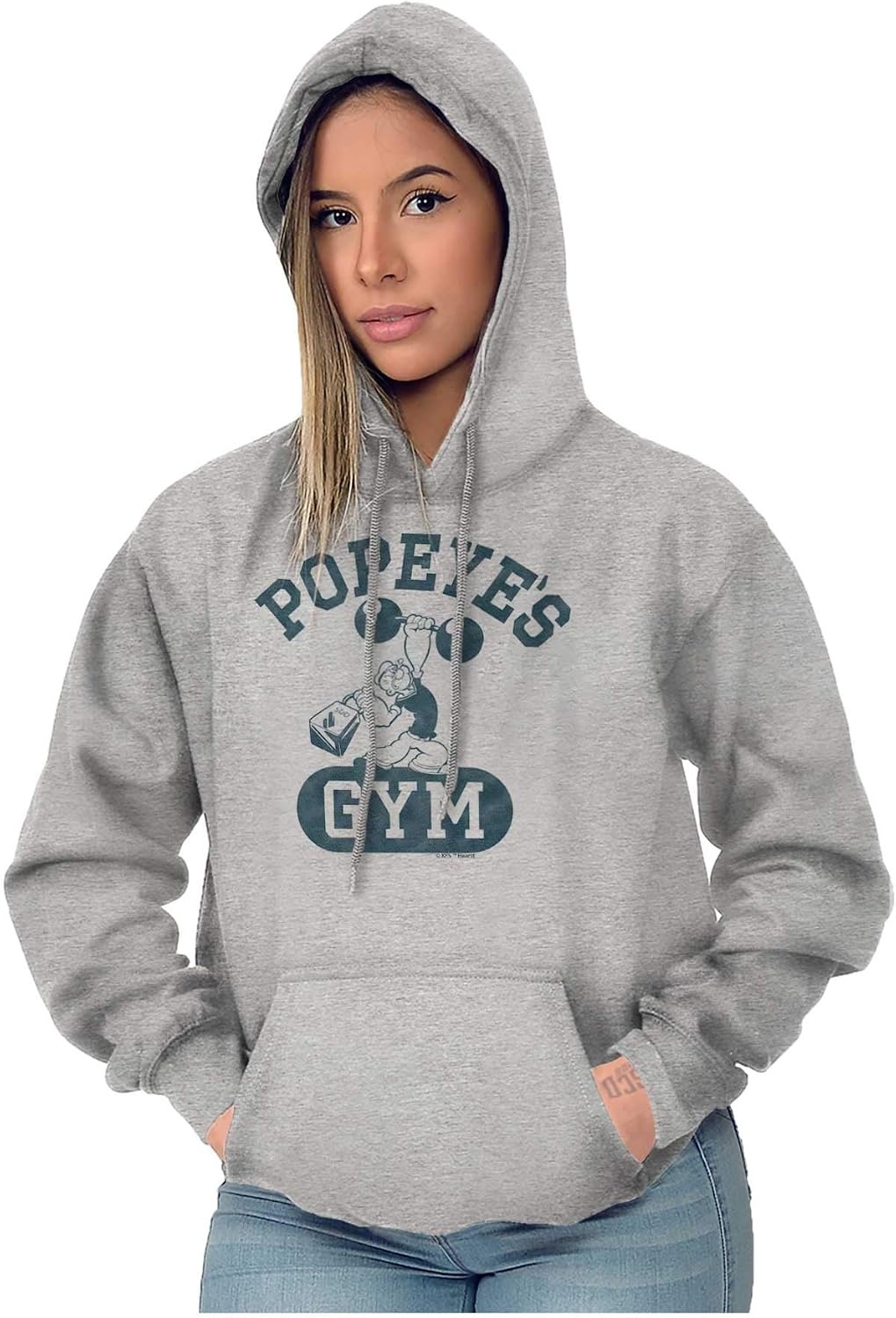 image:imageBrisco Brands Popeye Body Builder Gym Workout Cool Hoodie Sweatshirt Women MenSport Grey