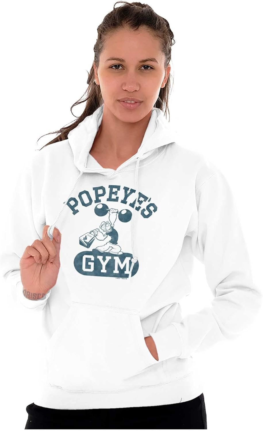 image:imageBrisco Brands Popeye Body Builder Gym Workout Cool Hoodie Sweatshirt Women MenWhite