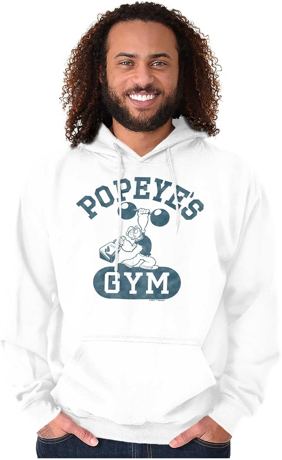 image:imageBrisco Brands Popeye Body Builder Gym Workout Cool Hoodie Sweatshirt Women MenWhite