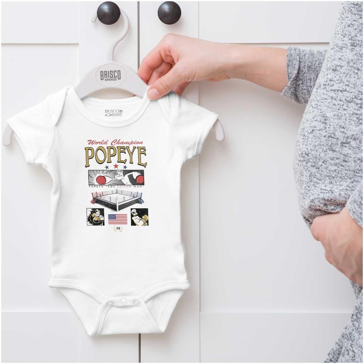 image:imageBrisco Brands Popeye Boxing Champion Fight Poster Baby Romper Boys or GirlsWhite World Champion Popeye