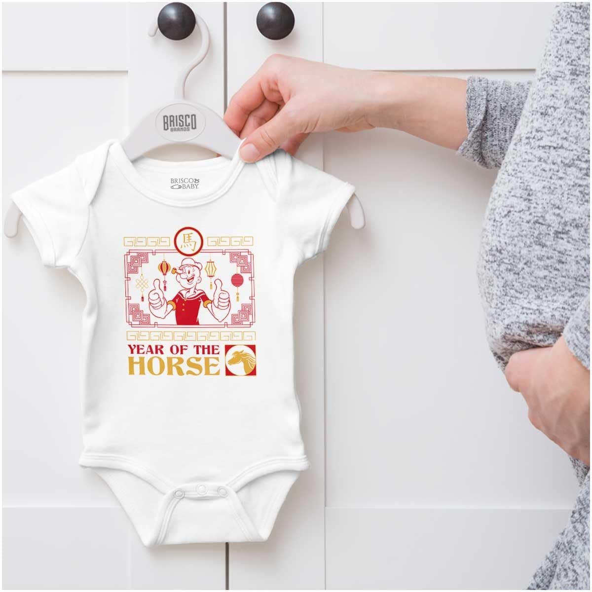 image:imageBrisco Brands Popeye Chinese Year of The Horse Baby Romper Boys or GirlsWhite