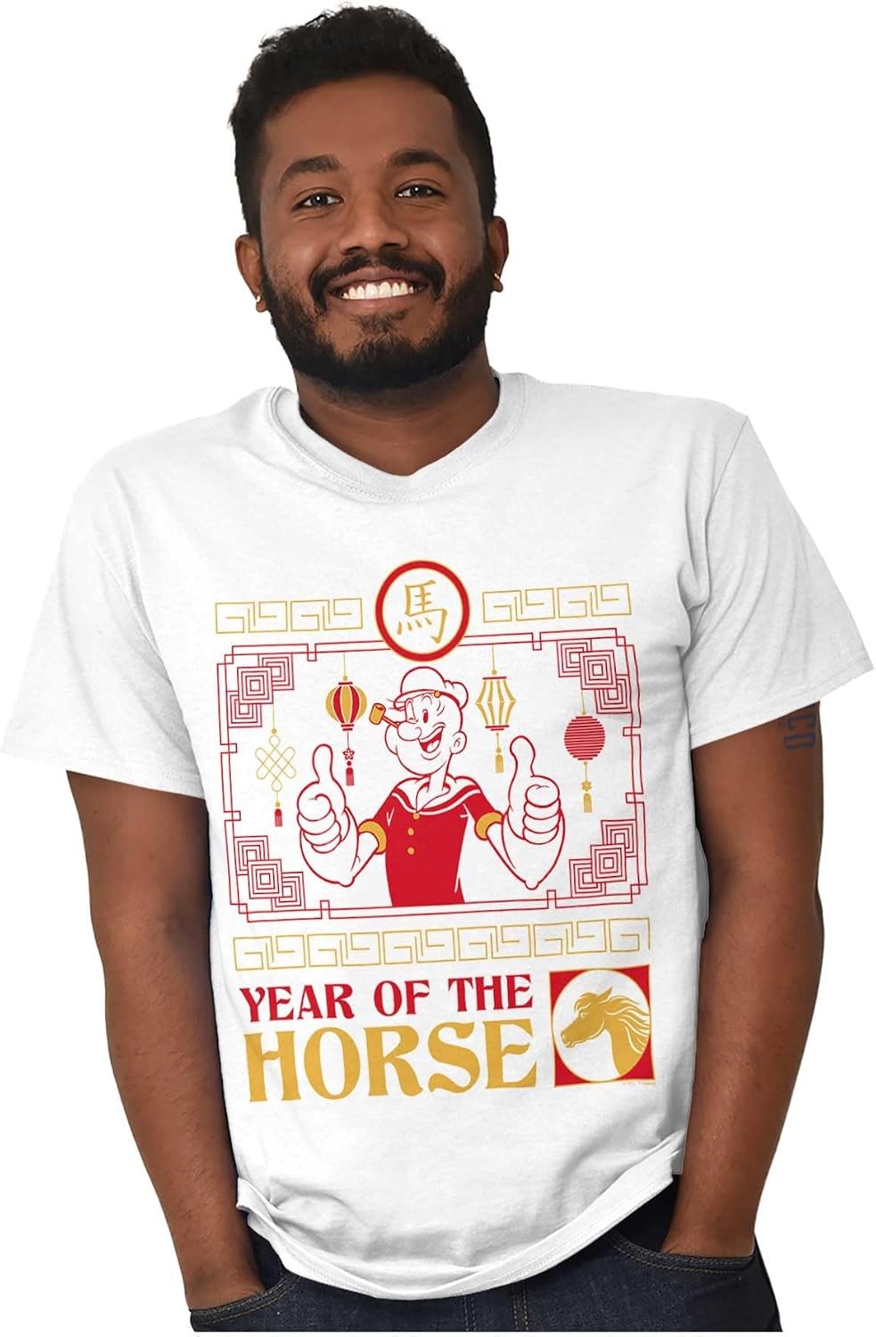 image:imageBrisco Brands Popeye Chinese Year of The Horse Graphic T Shirt Men or WomenWhite